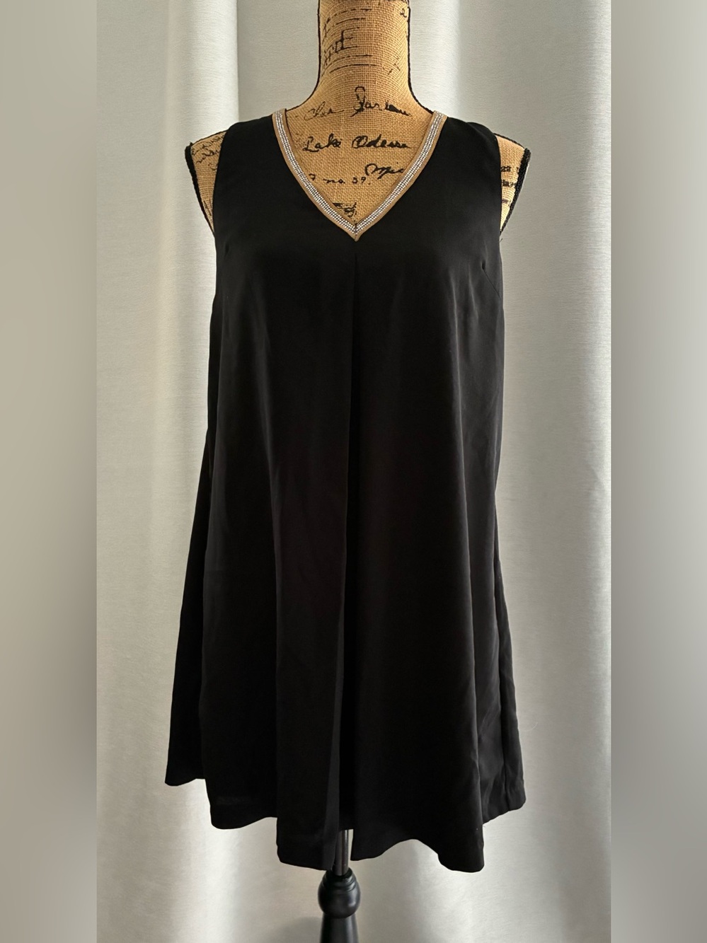 Ark & Co Black Sleeveless V-Neck Tunic with Metallic Trim